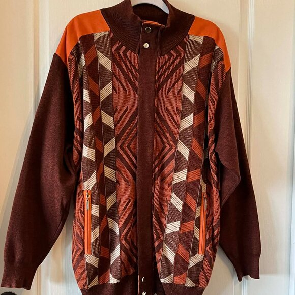 Silver Silk Full Zip Cardigan Sweater with a Faux Leather Elbow Men's XXL - Picture 2 of 7